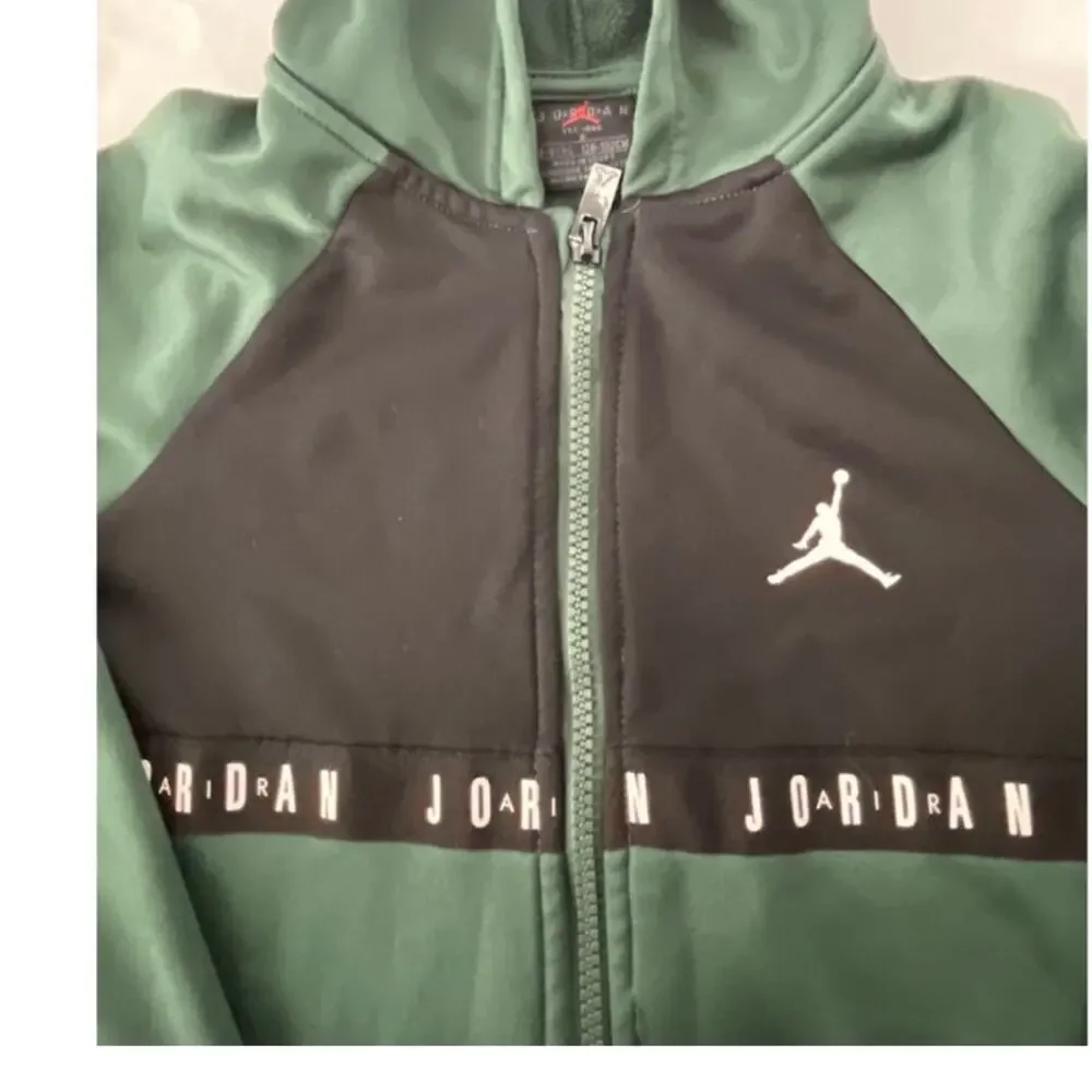 Nike Air Jordan Boys Full Zip Hoodie Green Black Spellout Sweatshirt Size 8